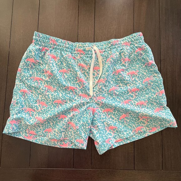 Chubbies Adult Medium Swim Trunks Lined Blue Pink Flamingo 5.5” Inseam - Picture 1 of 8